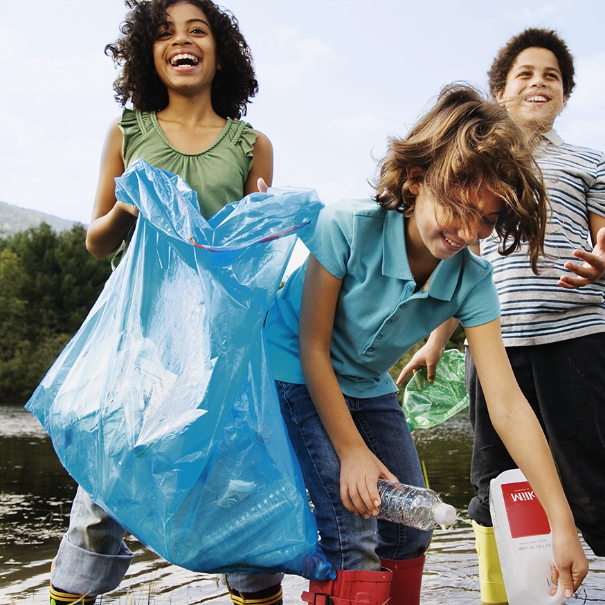 Little Kids Picking up Trash